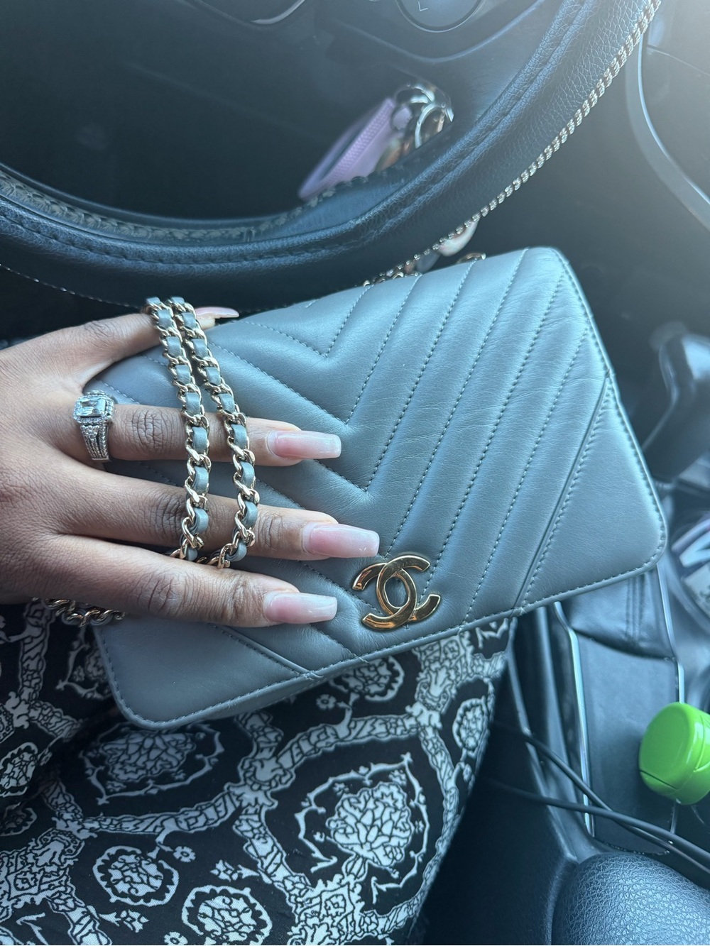 LAMBSKIN CHEVRON STATEMENT FLAP BAG